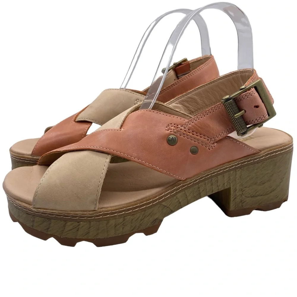 CAT Brand Sandals Lia Leather Crisscross Platform Casual Buckle Chunky Sz 8